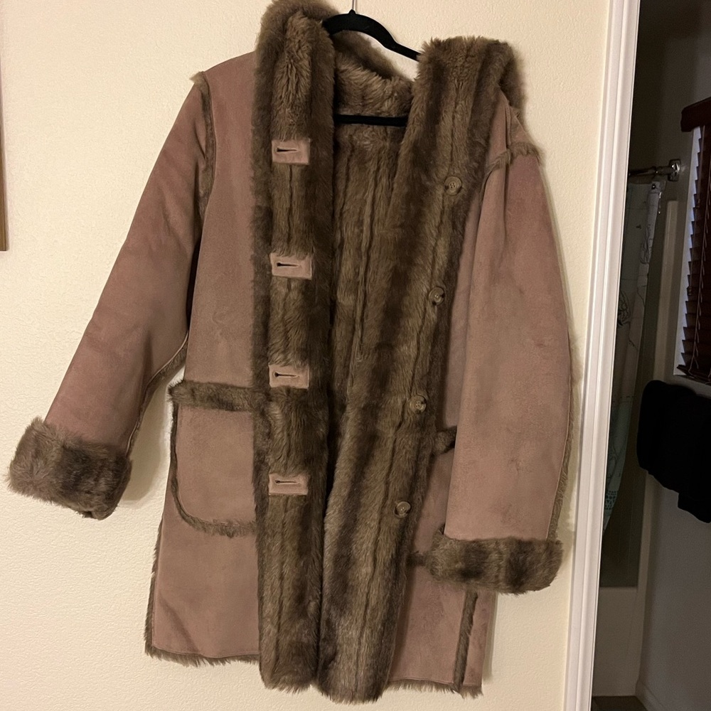 Dennis Basso faux fur to suede winter coat